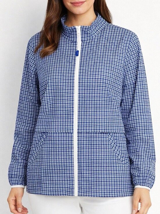 Talbots Jackets & Blazers - T by Talbots Lightweight Zip Up Jacket Blue & White Plaid Size Large Petite